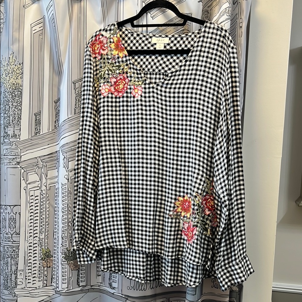Style & Co. Black and White Embellished Blouse
